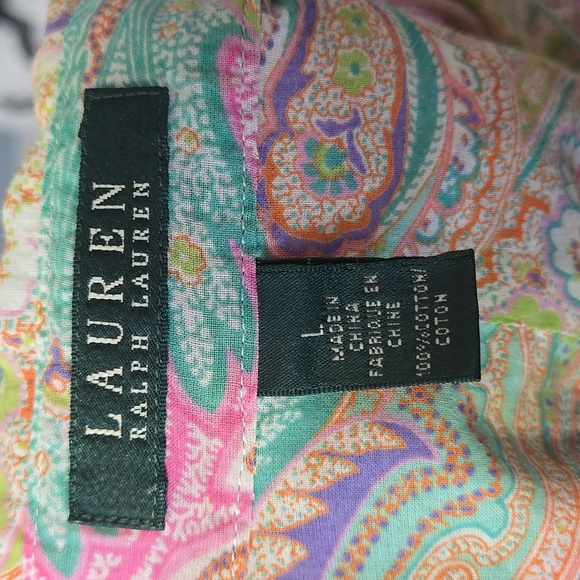 RAPLH LAUREN Paisley Print Button Down 100% Cotton Shirt Pastel Colors Sz Large - Picture 13 of 14